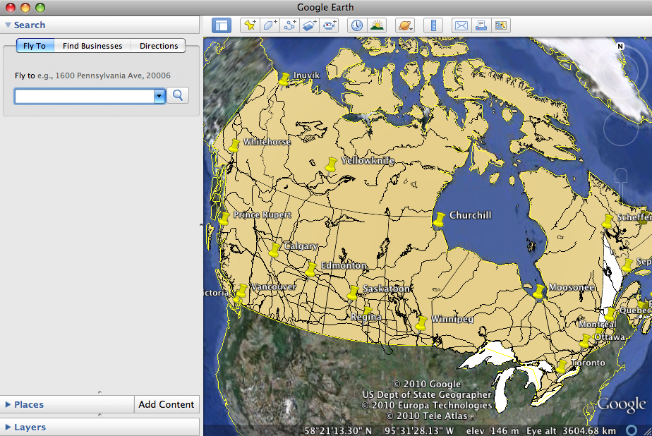 Cartographica map exported to KML and opened with Google Earth