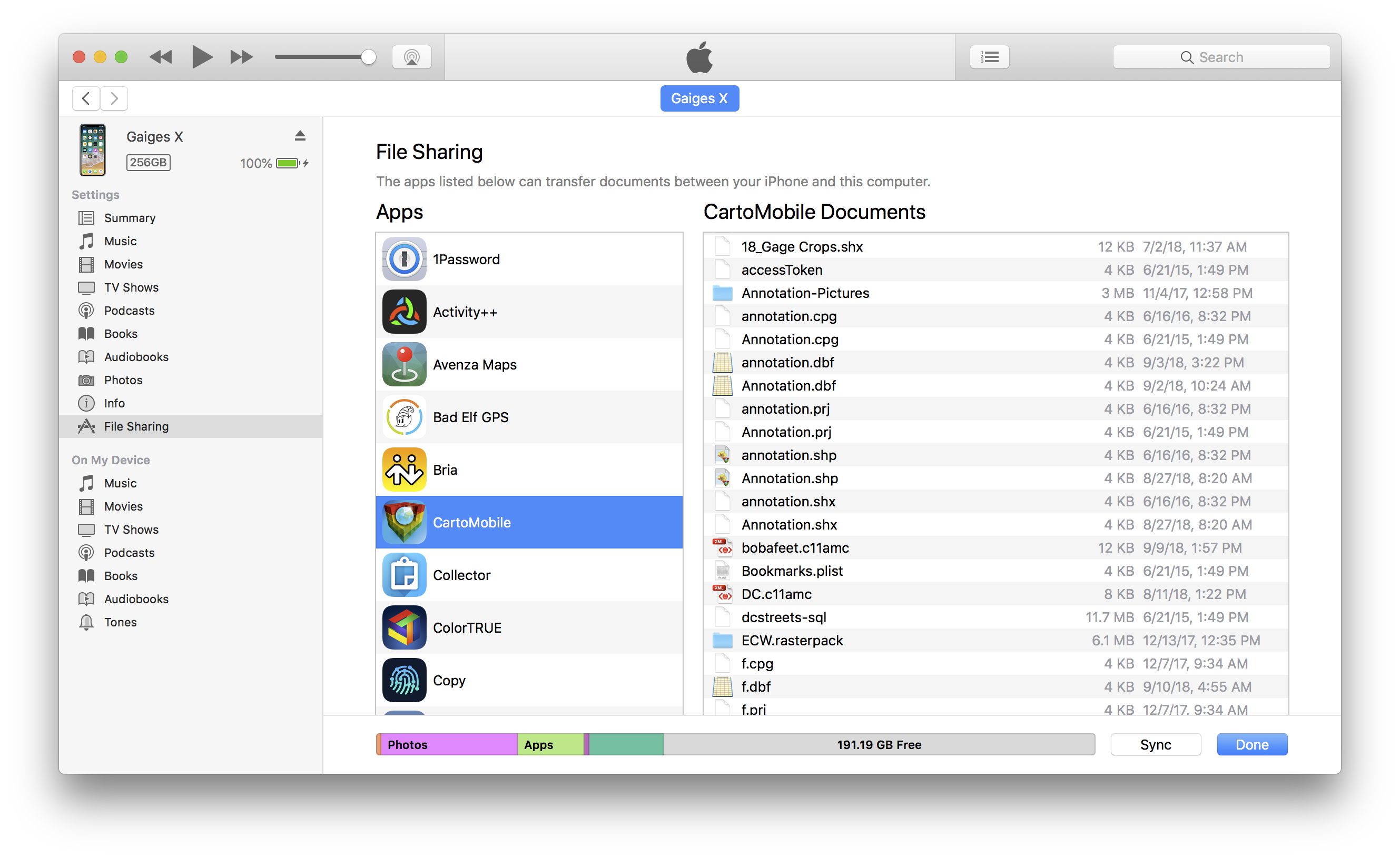 iTunes File Sharing active (Mac)